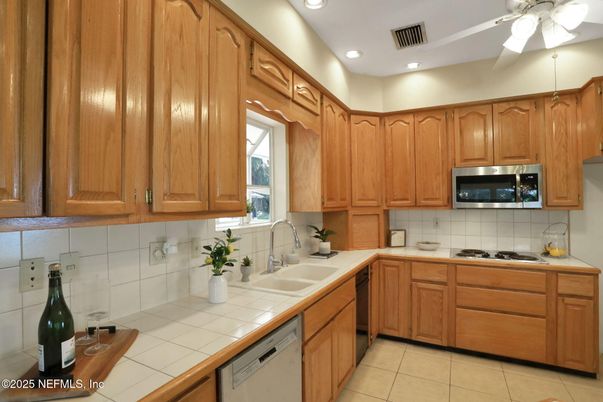 Interior, Kitchen, Recessed Lighting, Tile Countertops
