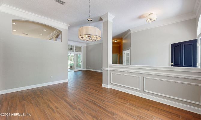 Chandelier, Interior, Recessed Lighting, Wood Texture Flooring
