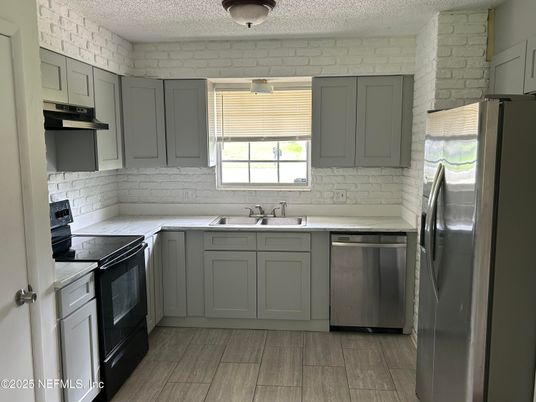 Interior, Kitchen, Stainless Steel Appliances, Stone Walls