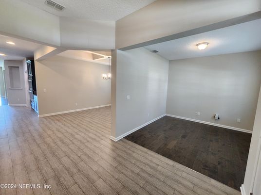 Empty room, Interior, Recessed Lighting, Wood Texture Flooring