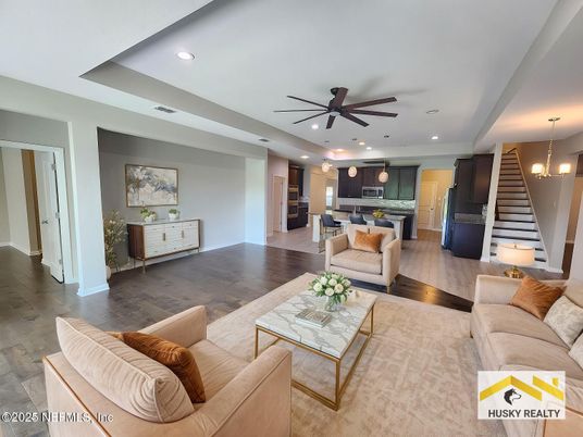 Interior, Kitchen, Living room, Pendant Lights, Recessed Lighting, Stainless Steel Appliances, Wood Texture Flooring
