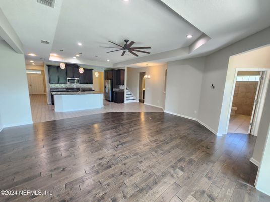 Interior, Kitchen, Pendant Lights, Recessed Lighting, Wood Texture Flooring