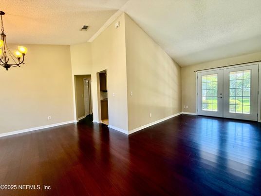 Chandelier, Empty room, Interior, Wood Texture Flooring
