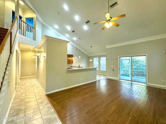 Interior, Kitchen, Pendant Lights, Recessed Lighting, Wood Texture Flooring