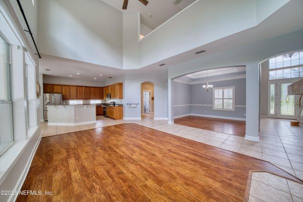Chandelier, Interior, Kitchen, Pendant Lights, Recessed Lighting, Wood Texture Flooring