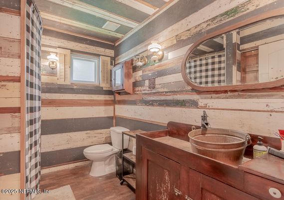 Bathroom, Interior, Wood Texture Flooring, Wooden Walls