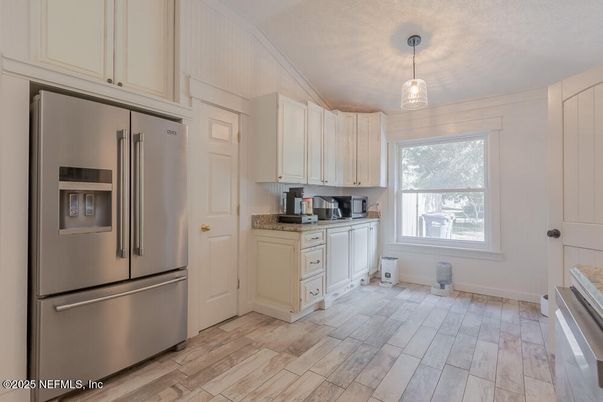 Interior, Kitchen, Pendant Lights, Stainless Steel Appliances, Wood Texture Flooring