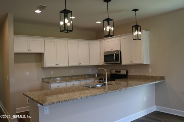 Interior, Kitchen, Pendant Lights, Recessed Lighting, Wood Texture Flooring