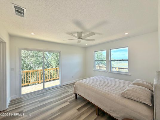 Bedroom, Interior, Recessed Lighting, Water, Wood Texture Flooring