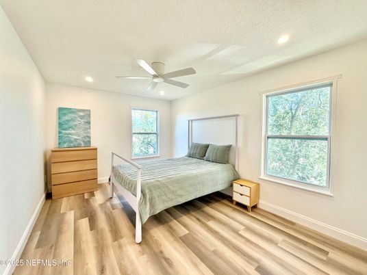 Bedroom, Interior, Recessed Lighting, Wood Texture Flooring
