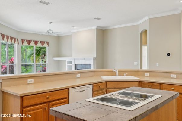 Interior, Kitchen, Recessed Lighting, Tile Countertops