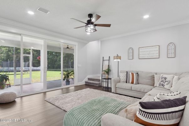 Interior, Living room, Recessed Lighting, Wood Texture Flooring