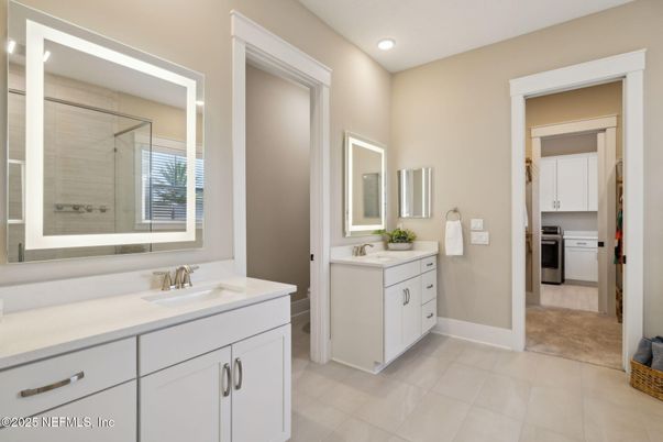Bathroom, Dual Sink Vanities, Glass Shower, Interior, Recessed Lighting