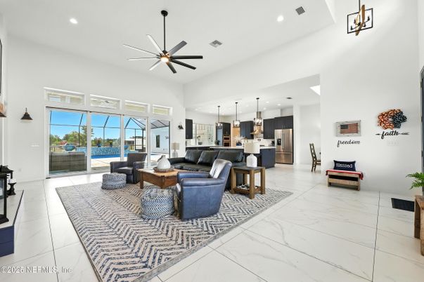 Interior, Kitchen, Living room, Marble, Pendant Lights, Recessed Lighting, Stainless Steel Appliances, Water