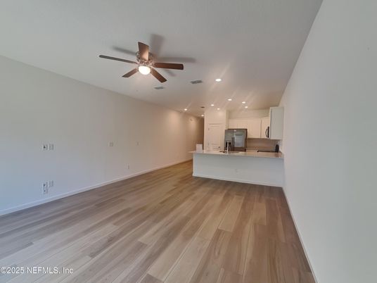 Empty room, Interior, Kitchen, Recessed Lighting, Wood Texture Flooring
