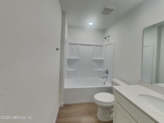 Bathroom, Interior, Recessed Lighting, Wood Texture Flooring