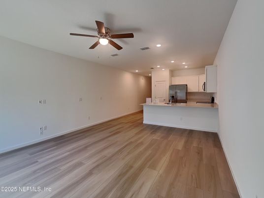 Empty room, Interior, Kitchen, Recessed Lighting, Wood Texture Flooring