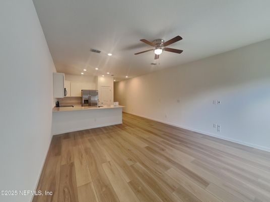 Empty room, Interior, Kitchen, Recessed Lighting, Wood Texture Flooring