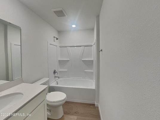 Bathroom, Interior, Recessed Lighting, Wood Texture Flooring