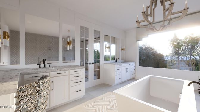 Bathroom, Chandelier, Free Standing Baths, Interior, Pendant Lights