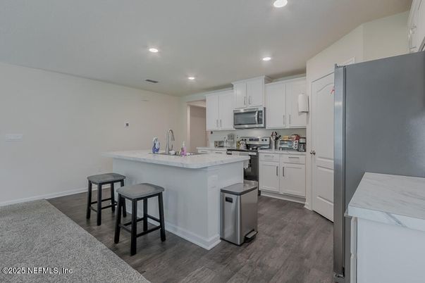Interior, Kitchen, Recessed Lighting, Wood Texture Flooring