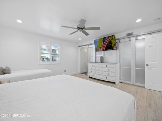 Bedroom, Interior, Recessed Lighting, Wood Texture Flooring