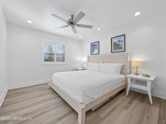 Bedroom, Interior, Recessed Lighting, Wood Texture Flooring