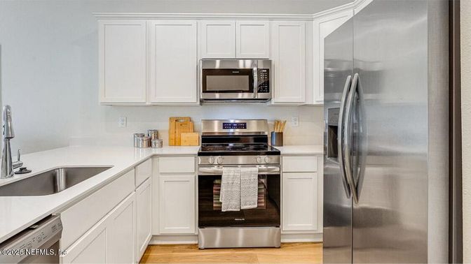 Interior, Kitchen, Stainless Steel Appliances, Wood Texture Flooring