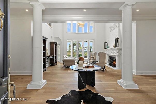 Fireplace, Interior, Recessed Lighting, Wood Texture Flooring