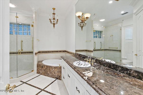 Bathroom, Dual Sink Vanities, Glass Shower, Interior, Recessed Lighting