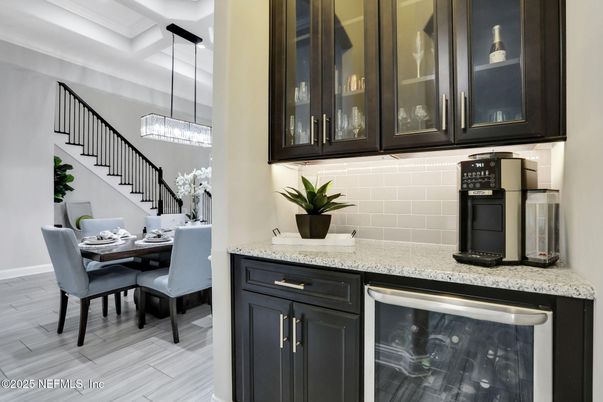 Dining room, Interior, Pendant Lights, Wood Texture Flooring