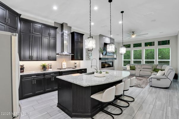 Interior, Kitchen, Living room, Pendant Lights, Recessed Lighting, Stainless Steel Appliances, Wood Texture Flooring
