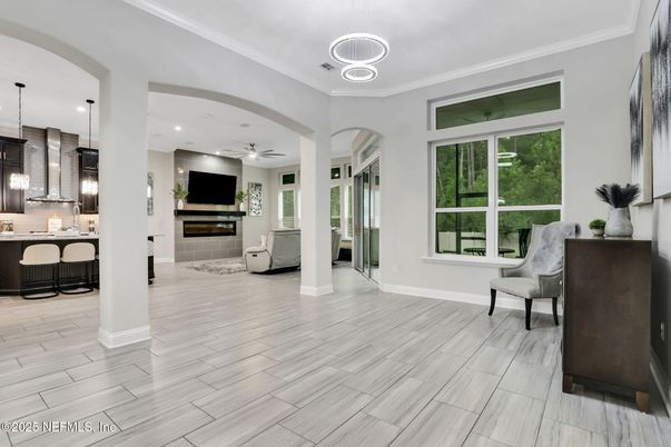 Interior, Kitchen, Living room, Pendant Lights, Recessed Lighting, Wood Texture Flooring