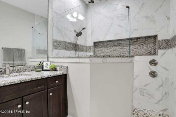 Bathroom, Glass Shower, Interior, Marble Walls