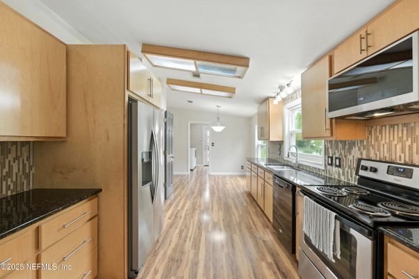 Interior, Kitchen, Pendant Lights, Stainless Steel Appliances, Wood Texture Flooring