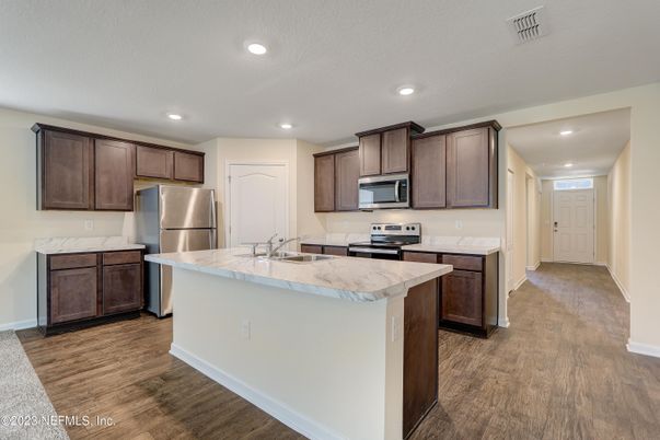Interior, Kitchen, Recessed Lighting, Wood Texture Flooring