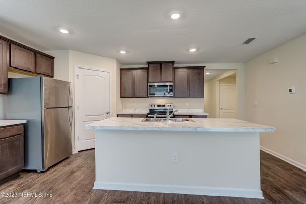 Interior, Kitchen, Recessed Lighting, Wood Texture Flooring