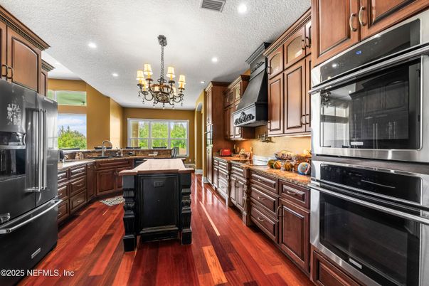 Chandelier, Interior, Kitchen, Recessed Lighting, Wood Texture Flooring