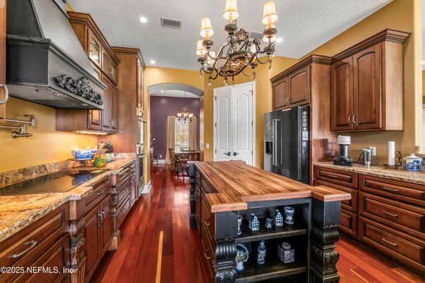 Chandelier, Interior, Kitchen, Recessed Lighting, Wood Texture Flooring