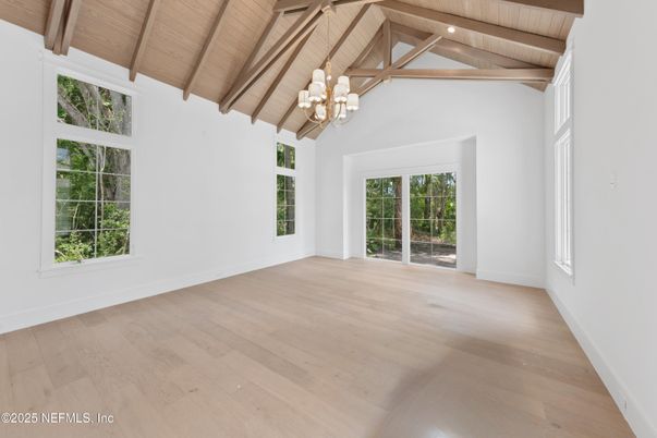 Chandelier, Empty room, Interior, Wooden Beams, Wooden Ceilings, Wood Texture Flooring