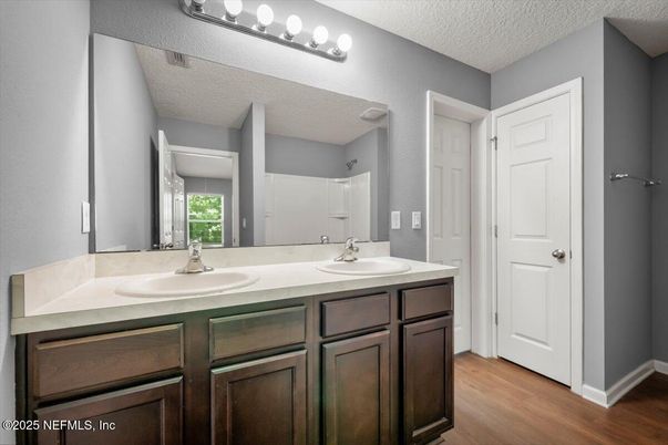 Bathroom, Dual Sink Vanities, Interior, Wood Texture Flooring