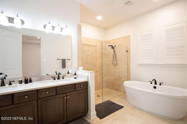 Bathroom, Dual Sink Vanities, Free Standing Baths, Glass Shower, Interior, Recessed Lighting