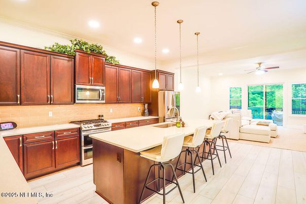 Interior, Kitchen, Living room, Pendant Lights, Recessed Lighting, Stainless Steel Appliances, Wood Texture Flooring