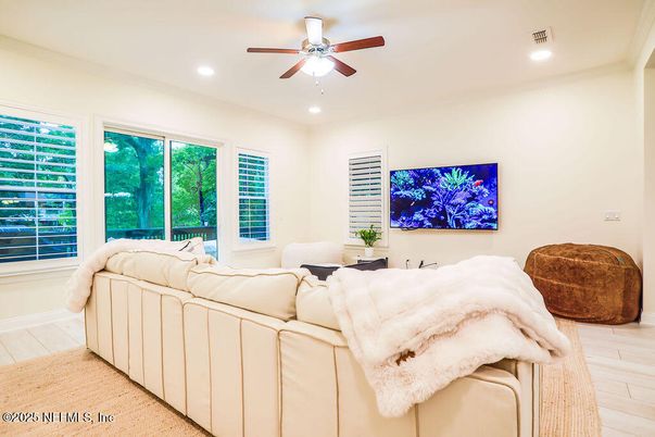 Interior, Living room, Recessed Lighting, Wood Texture Flooring
