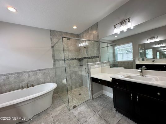 Bathroom, Free Standing Baths, Glass Shower, Interior, Recessed Lighting
