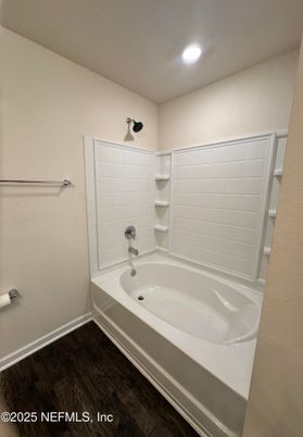 Bathroom, Interior, Recessed Lighting, Wood Texture Flooring
