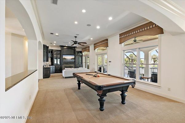 Billiard Table, Fireplace, Game Room, Interior, Recessed Lighting