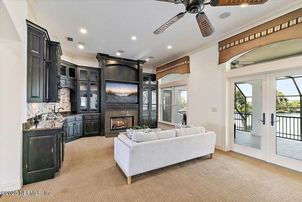 Fireplace, Interior, Living room, Recessed Lighting, Water