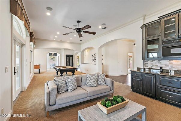 Billiard Table, Game Room, Interior, Recessed Lighting, Wood Texture Flooring
