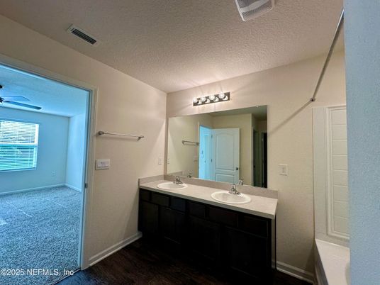 Bathroom, Dual Sink Vanities, Interior, Wood Texture Flooring